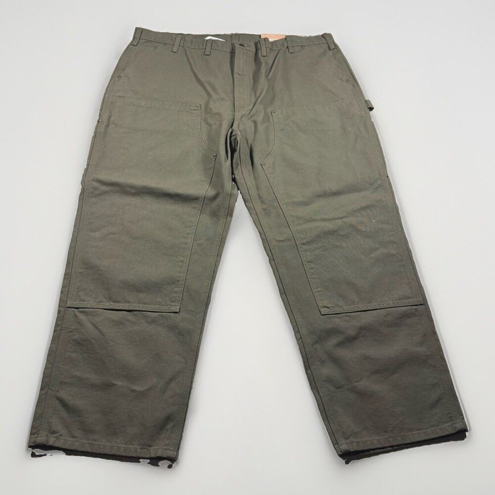 Carhartt Washed Duck Double Front Work Dungarees Men 46x30 Olive Green Loose NWT